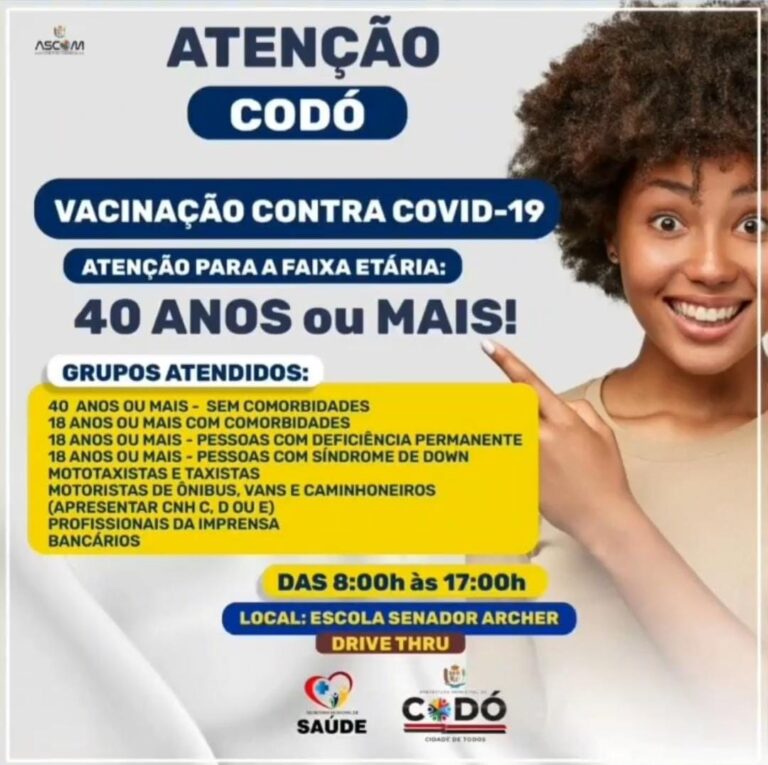 Codó anuncia vacinação contra a Covid-19 para pessoas com 40 anos ou mais
