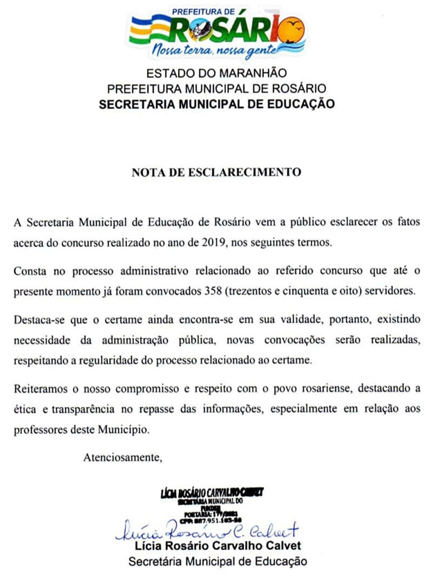 Rosário: Semed presta esclarecimento sobre concurso