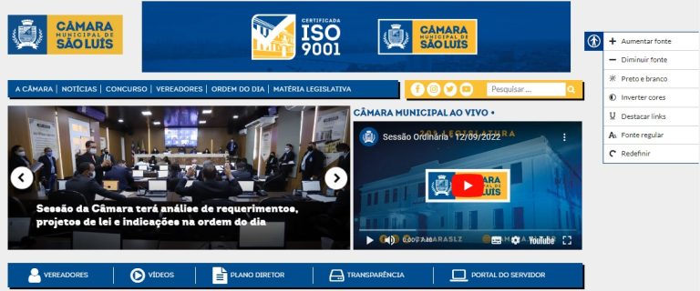 Câmara de São Luís tem site certificado com nível de acessibilidade em 66% pelo Governo Federal